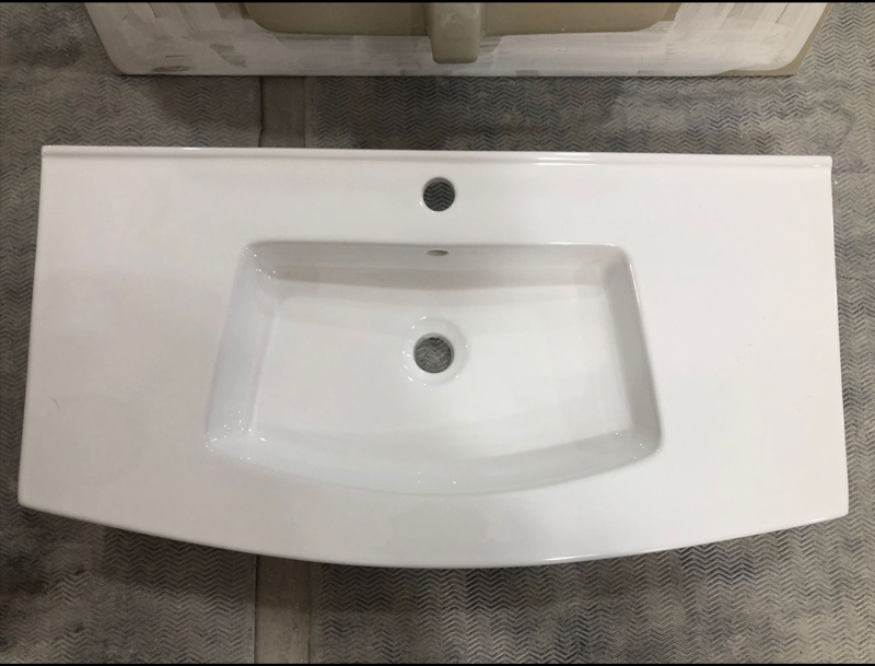 460K Slim cabinet under counter basin Maceta de borde delgado thin edge white rectangular lavabo ceramic wash basin bathroom sink